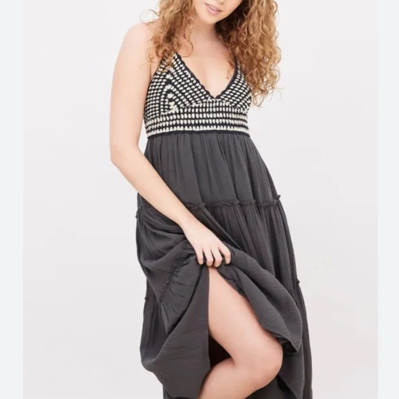 Lucky Brand Black Ruched Halter Maxi boho Dress - Picture 2 of 4